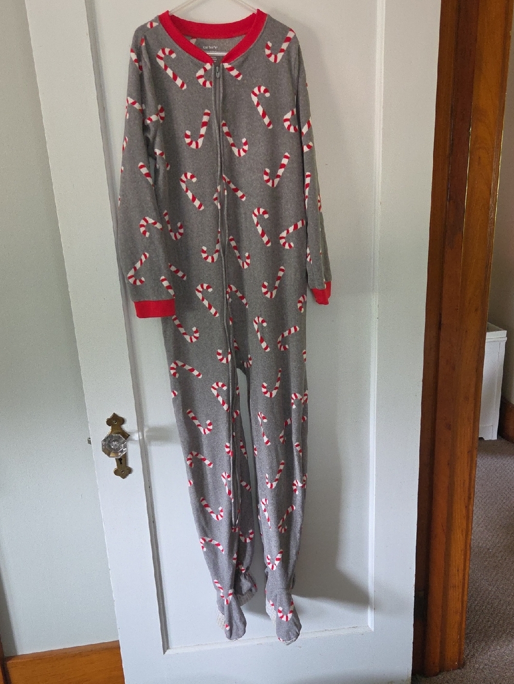 Carter's Gray Onesie with Red and White Candy Cane Print